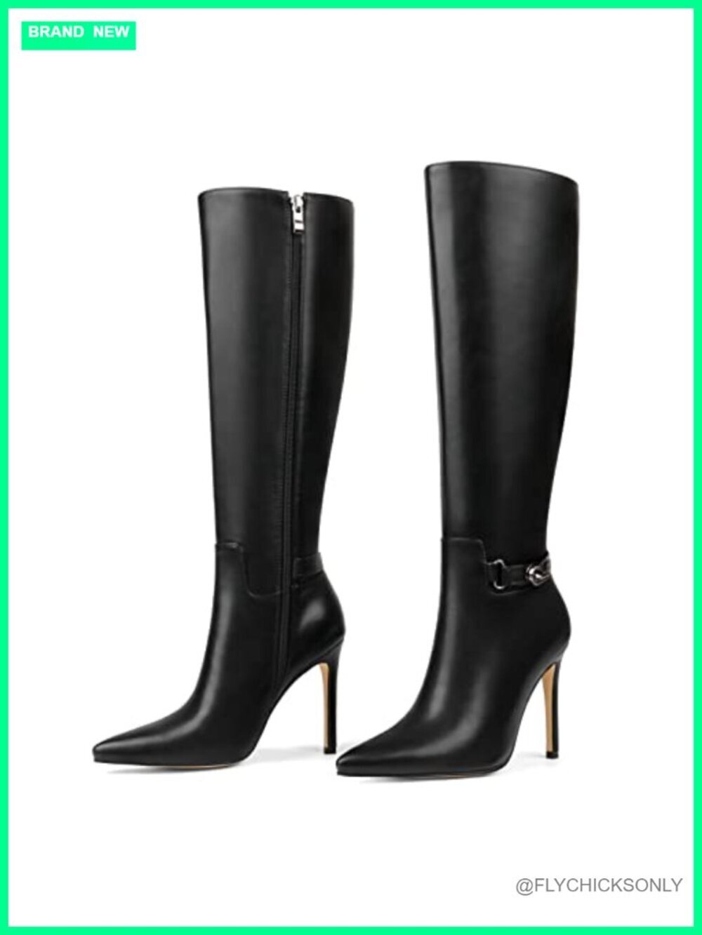 Women's Knee High Boots Pointed Toe Stiletto Heels Zipper Slouch Buckle Dress